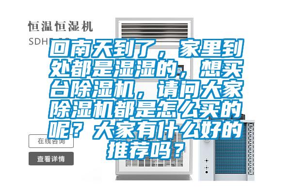 回南天到了，家里到處都是濕濕的，想買臺除濕機，請問大家除濕機都是怎么買的呢？大家有什么好的推薦嗎？